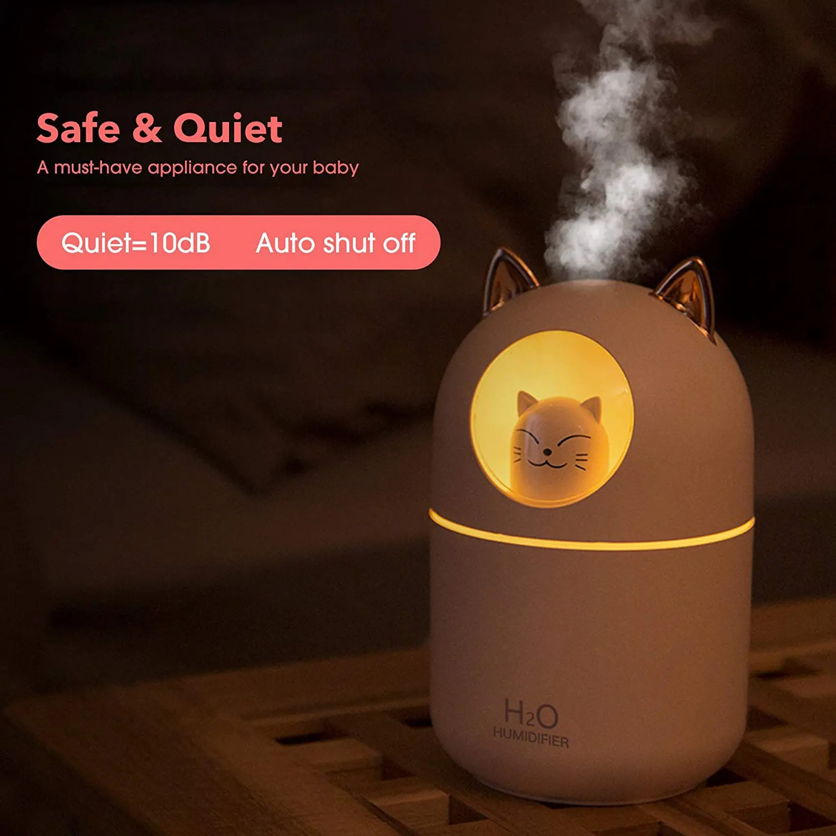 Cute Cat Cool Mist Humidifier for Home,Cat Night Light Essential Pure Air for Baby Room,Easy Clean Quiet Operation Pink