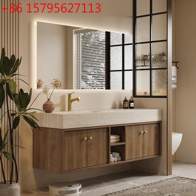 

Dongpeng medieval style rock slab hot bending seamless integrated basin custom bathroom cabinet combination bathroom sink sink