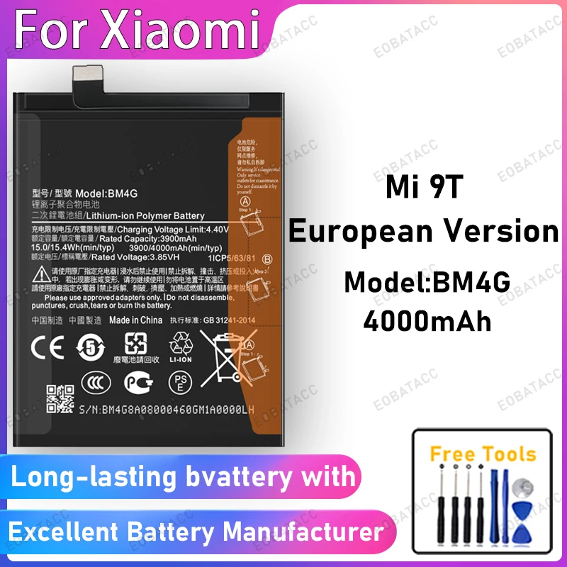 

100% New 4000mAh BM4G Battery For Xiaomi Mi 9T European Version Battery Replacement Bateria+Free Tools