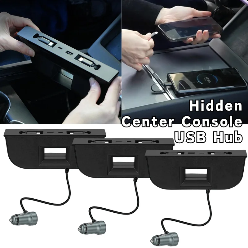 Hidden Center Console USB Hub For Tesla Y/YL Pull-out Stretch Cable Expansion Dock Charging Accessories Car Charging Organizer