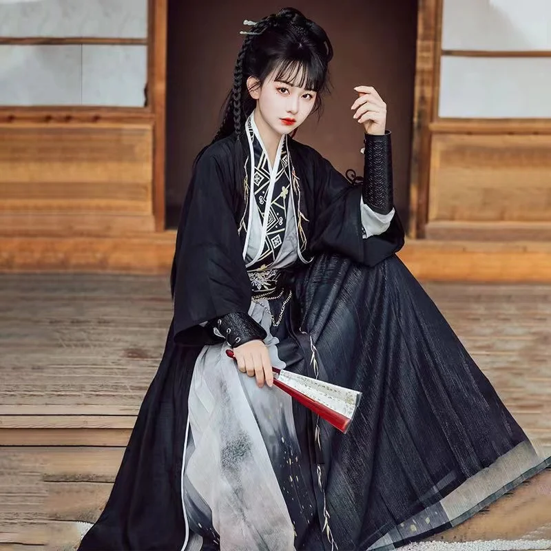 Costume Hanfu de la dynastie Song pour hommes et femmes, ceinture BEIZI, vêtements de broderie traditionnelle chinoise, ensemble de cosplay, lavage à l'encre, nouveau