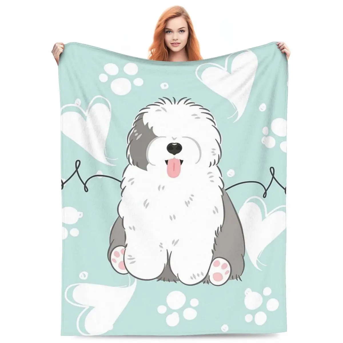 Love Old English Sheepdog Blankets Flannel Sofa Throw Blanket Lightweight for Home Bedroom Office Throws Bedspread Quilt