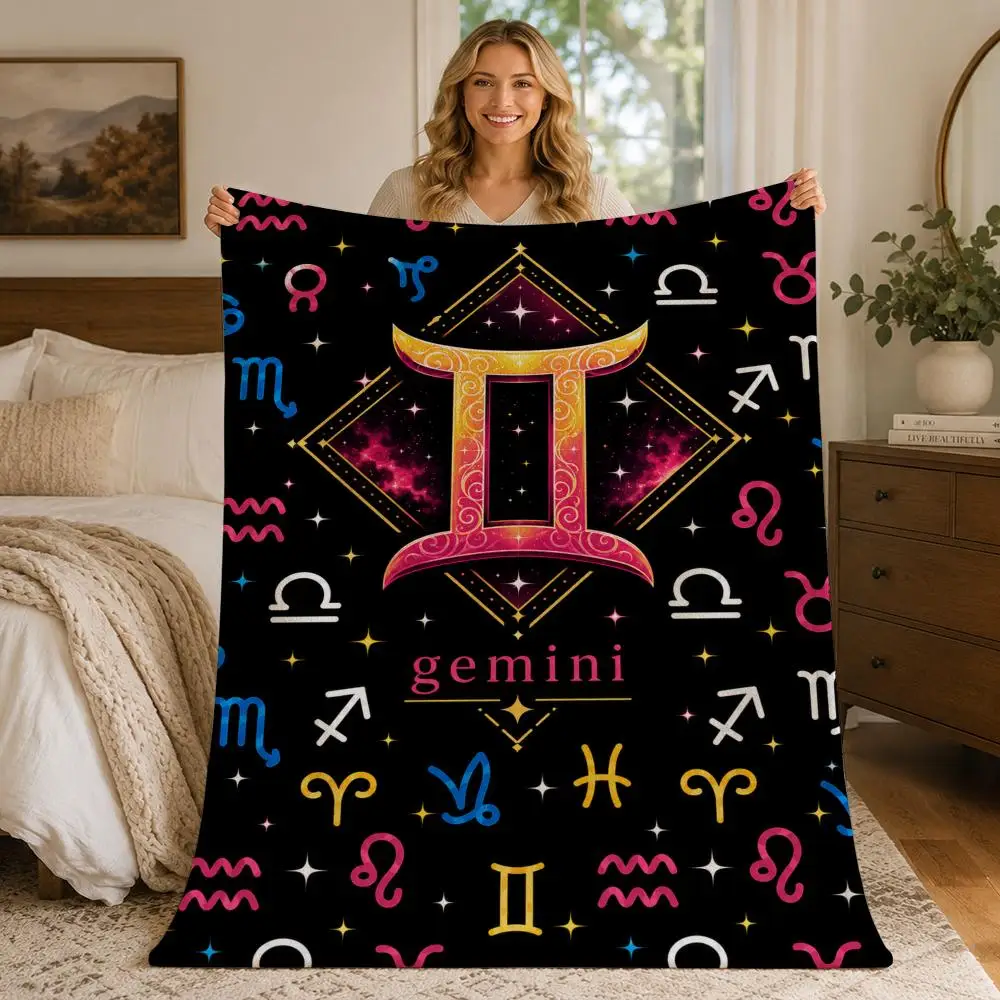 Neon Zodiac Mystique Throw Blankets Soft Warm Flannel Blanket Bedding for Bed Living room Home Sofa