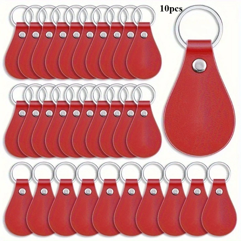 10pcs PU Leather Key Fob Blanks Kit, Simple Style Laser Engraving Keychains, For Gifts & Crafting