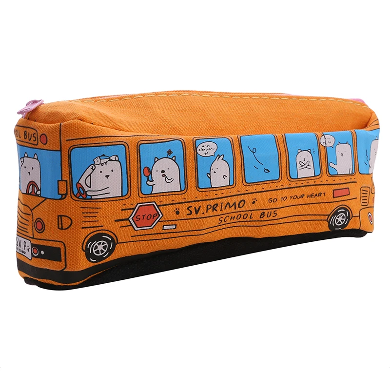 Cartoon Bus Pencil Bag Canvas Large Capacity  Knitting Needles Case Crochet Hooks Storage Bag Sewing Tool Pencil Case