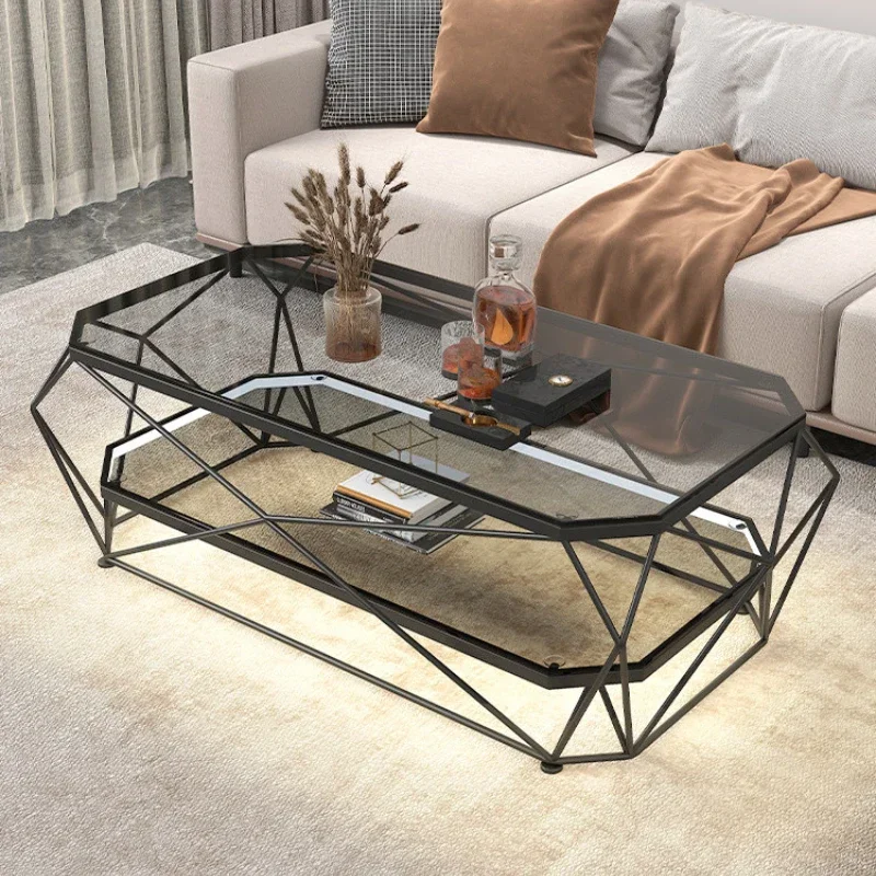 Coffee Table Small Apartment Living Room Home Light Luxury Modern Rectangular Tempered Glass Simplicity Creative Designer Office