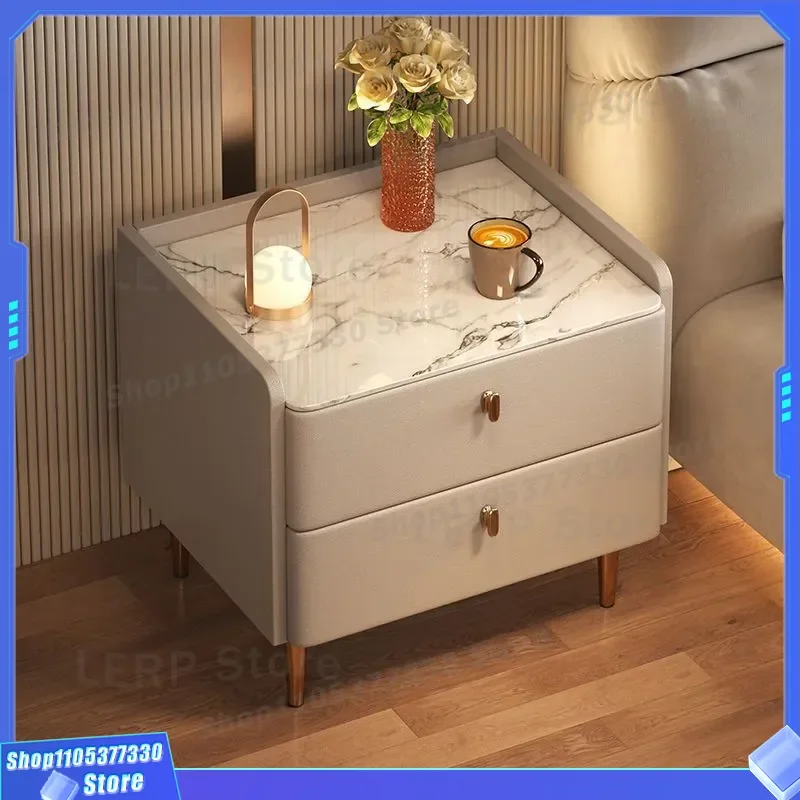 Modern Simple Solid Wood Bedside Cabinet Smart Light Luxury Rock Slab Small Nightstand for Bedroom Home High End New Design