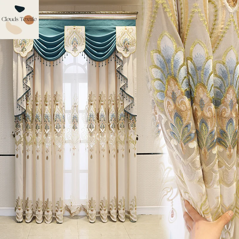 Chenille Cashmere Embroidered High Blackout Curtains Custom Size Luxury Hollowing Curtains Living Room Bedroom Floor Windows