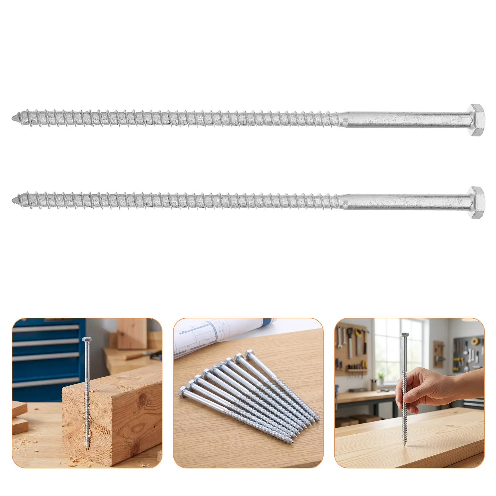 10Pcs Hexagon Self Tapping Lag Screws Heavy Duty Wood Bolts 8Inch Length M8 Thread for Timber Fastening Railway Sleeper Deck