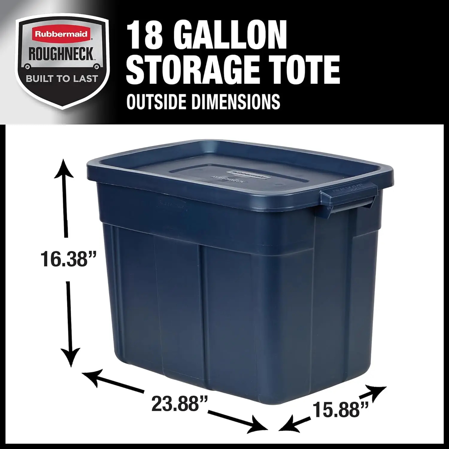 Rubbermaid Roughneck Tote 18 Gal, 6 Pack, Made in USA, Dark Indigo Metallic, Rugged Plastic Stackable Storage Bins with Lids and