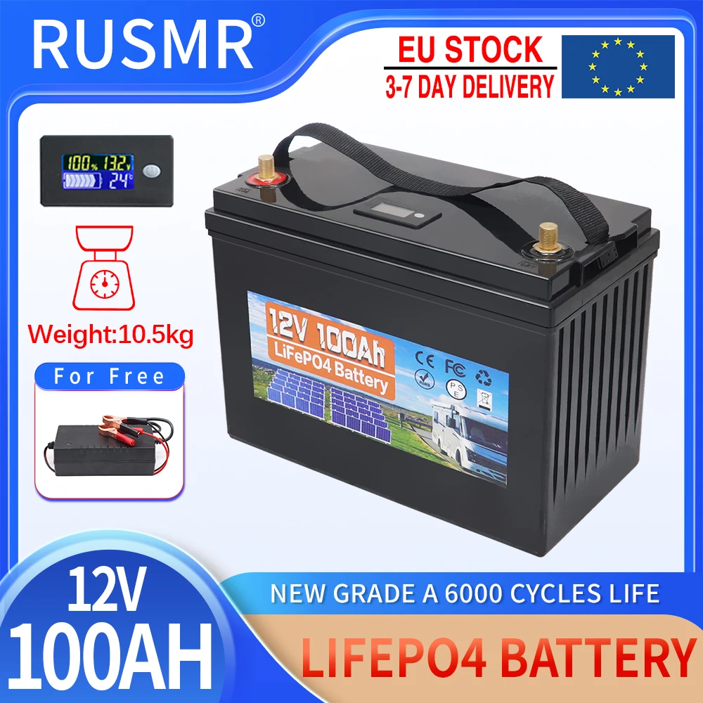 Imagem -02 - Bateria Lifepo4 Built-in Bms Células de Fosfato de Ferro de Lítio 6000 Ciclos Acampamento ao ar Livre Carrinho de Golfe Solar 150ah 100ah 12v