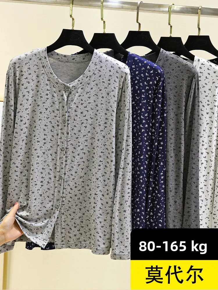 

Modal Floral Print Open Cardigan Women's Autumn Thin Long Sve Loose Knitted Top Casual Outerwear with Button