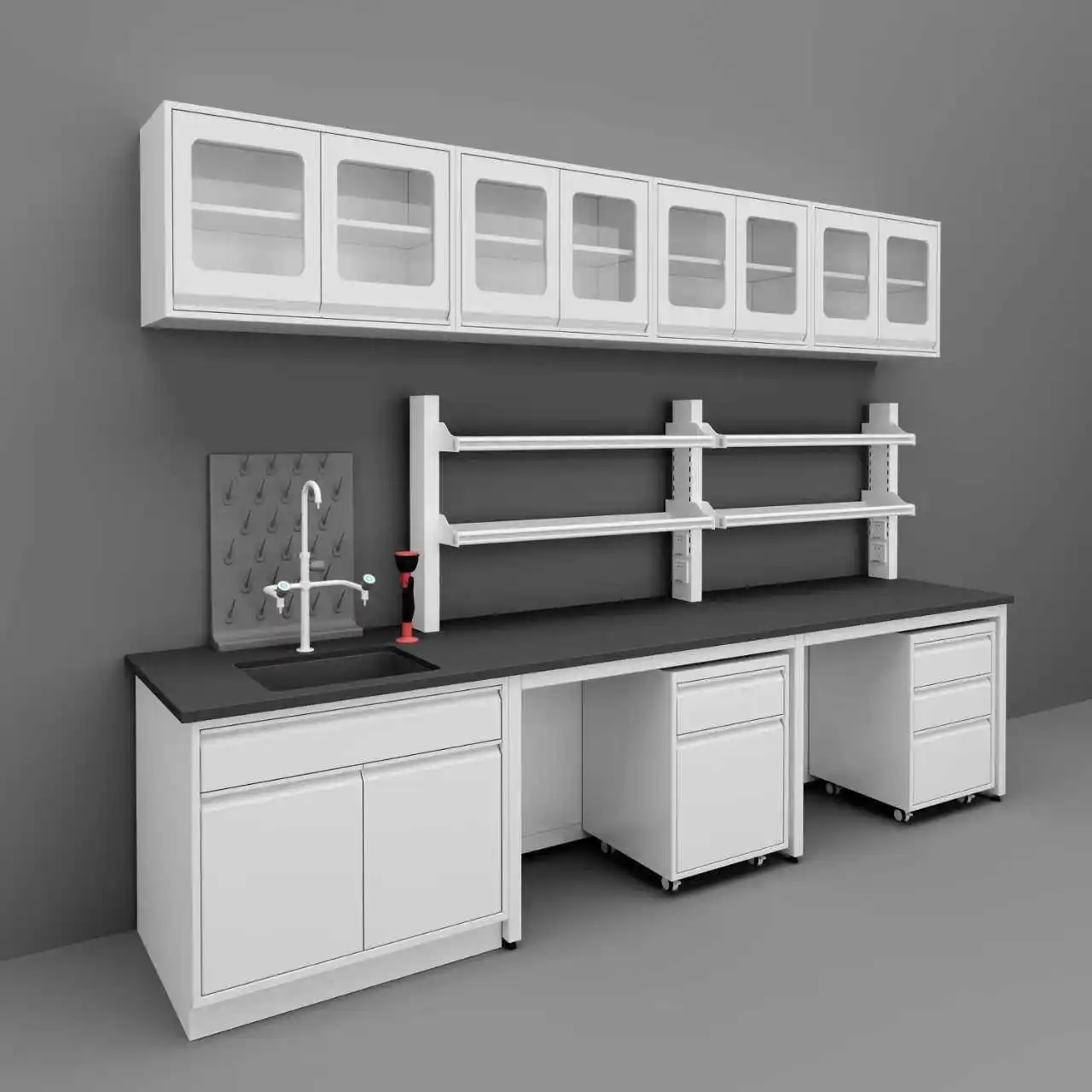 Modern Steel Industrial Laboratory Workbench with Cabinets Underneath Lab Table for School Hospital Workshop Industrial Use