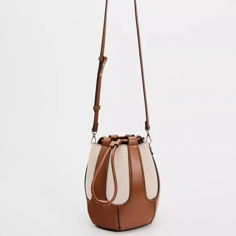 

Color-block Canvas Drawstring Bucket Bag Women's Daily Commuter Crossbody Purse