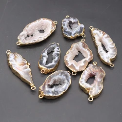 Natural Stone Pendant Irregular Marine Agate Slice Two Hole Connector Exquisite Charms For Jewelry DIY Necklace Bracelet Making