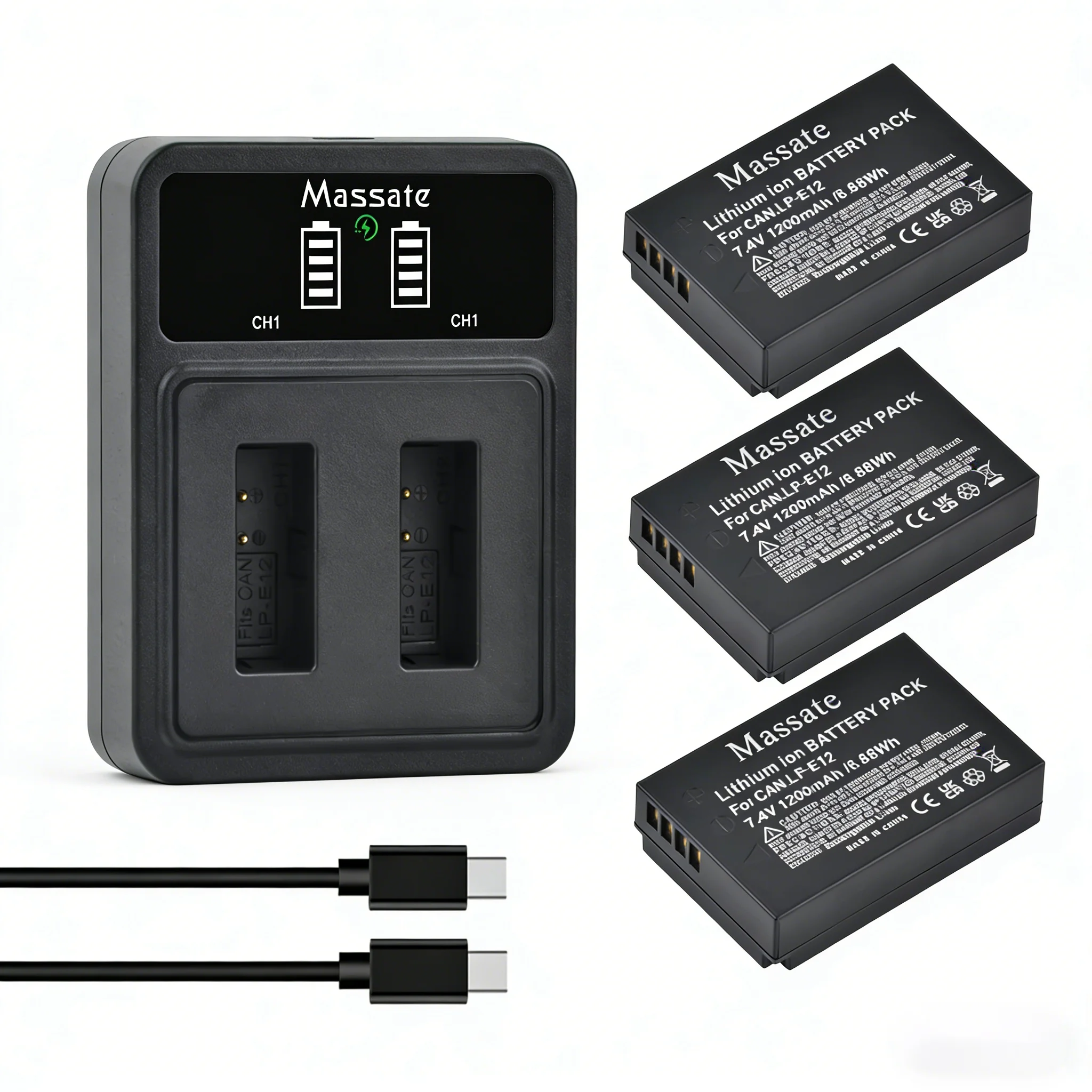 

Massate LPE12 LP-E12 LP E12 Camera Battery +Dual USB Charger for Canon EOS M50 M10 M100 M200 100D M6 Mark II Kiss X7 Rebel SL1