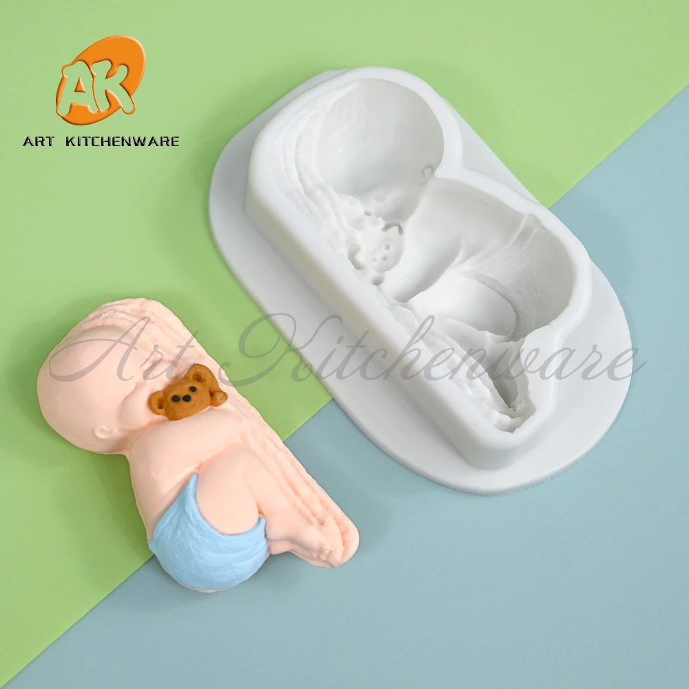 Sleeping Baby Silicone Fondant Mold Ocean Animal Theme Fondant Cake Decoration Gum Paste Chocolate Mould