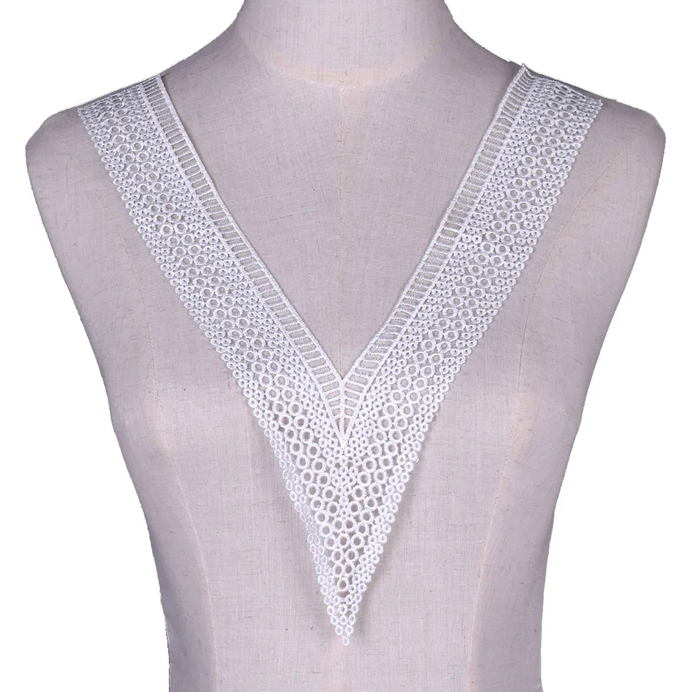 1Pc V Neck Embroidered Lace Neckline Collar Guipure Applique Trims Clothing Sewing Supplies