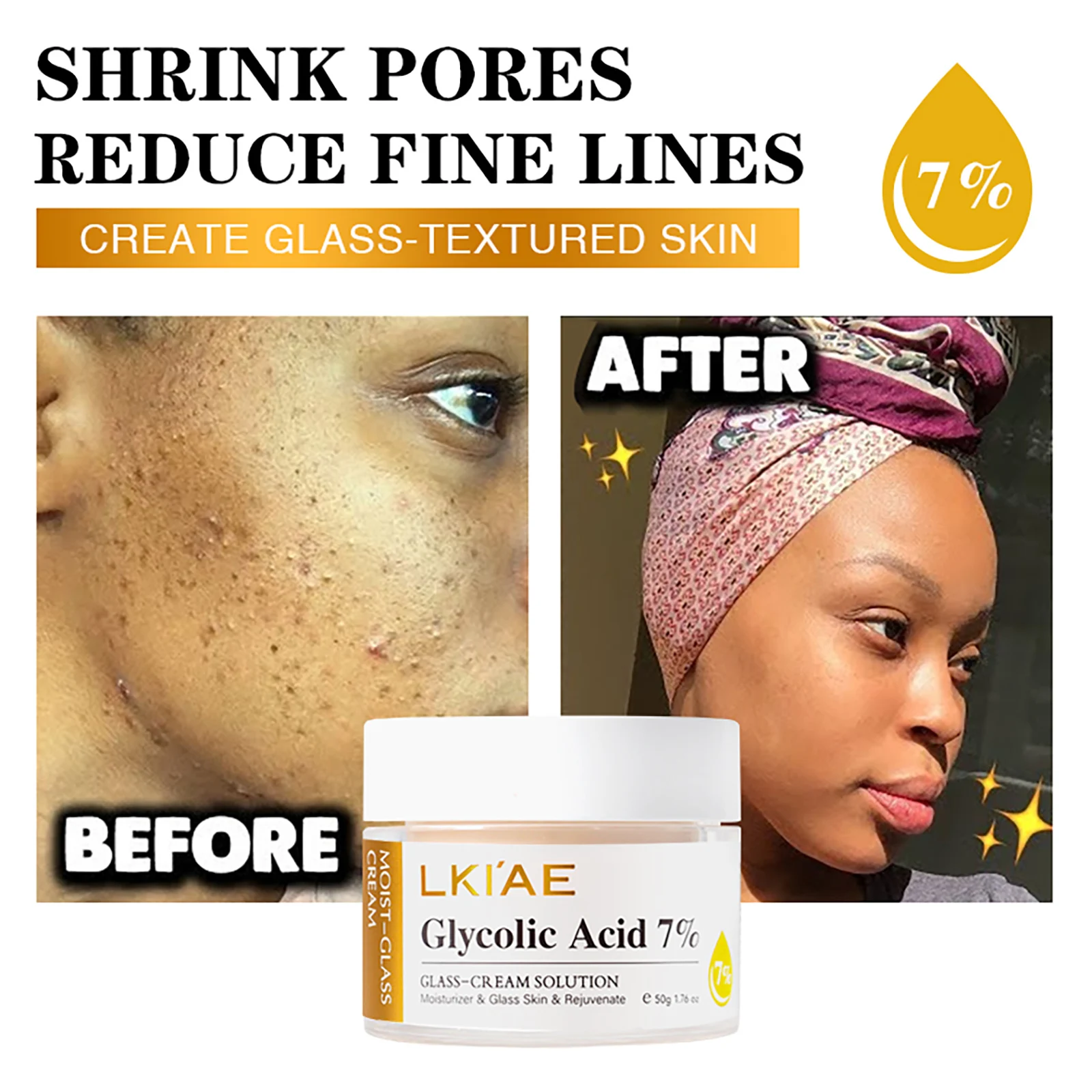 LKIAE Rejuvenesce creme facial de dia e noite, iluminando, hidrata profundamente, cria pele com textura de vidro, com 7% de ácido glicólico
