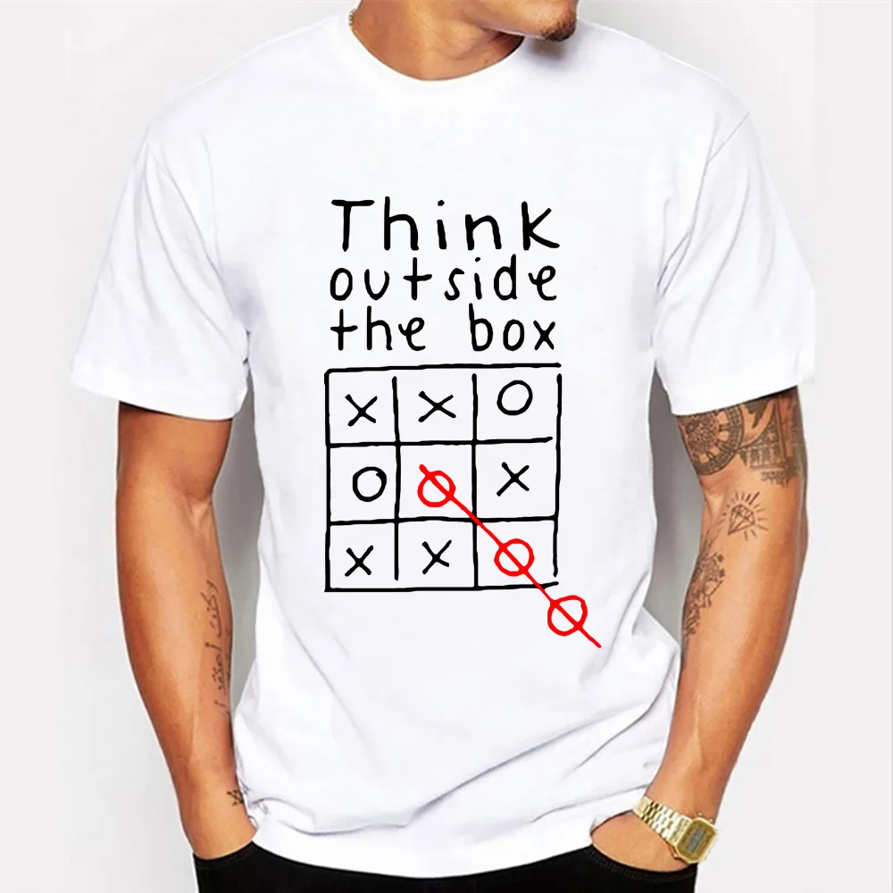 

Модная мужская футболка с забавным принтом Think Outside YOFOCOO Летняя классическая футболка Повседневная футболка с коротким рукавом и круглым вырезом Мужские футболки с графикой