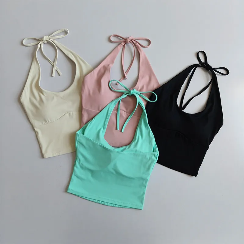 Sexy Neckholder-Yoga-Sport-BH-Weste mit schönem Rückendesign, festem Halt, einteiligem Cup, für Damen zum Laufen, Sommer, schlankmachend, Fitness-Oberteil. – Detail 17