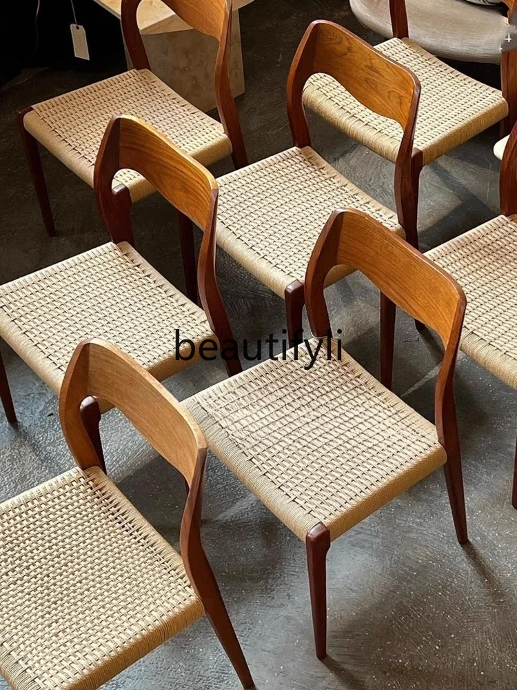 X Woven Rope Dining Chair Small Apartment Retro Desk Home Use Homestay Rattan Single Chair