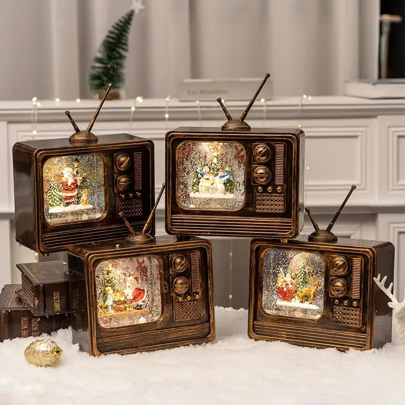 

Vintage TV Christmas Music Box - LED Night Light with 8 Speakers, Home Study Decorative Table Lamp