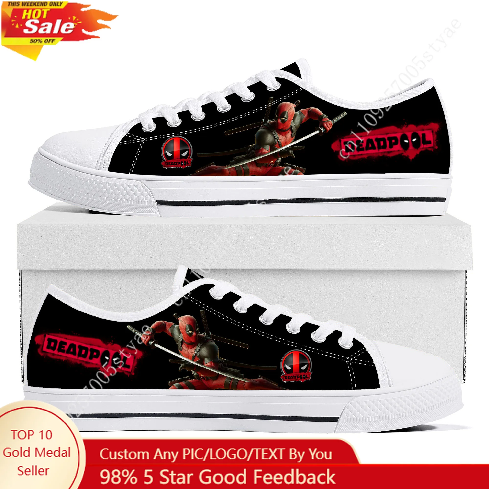 

Marvel Deadpool Wade Winston Wilson Low Top Lightweight Flat Sneakers Mens Womens Canvas Casual Custom Shoes