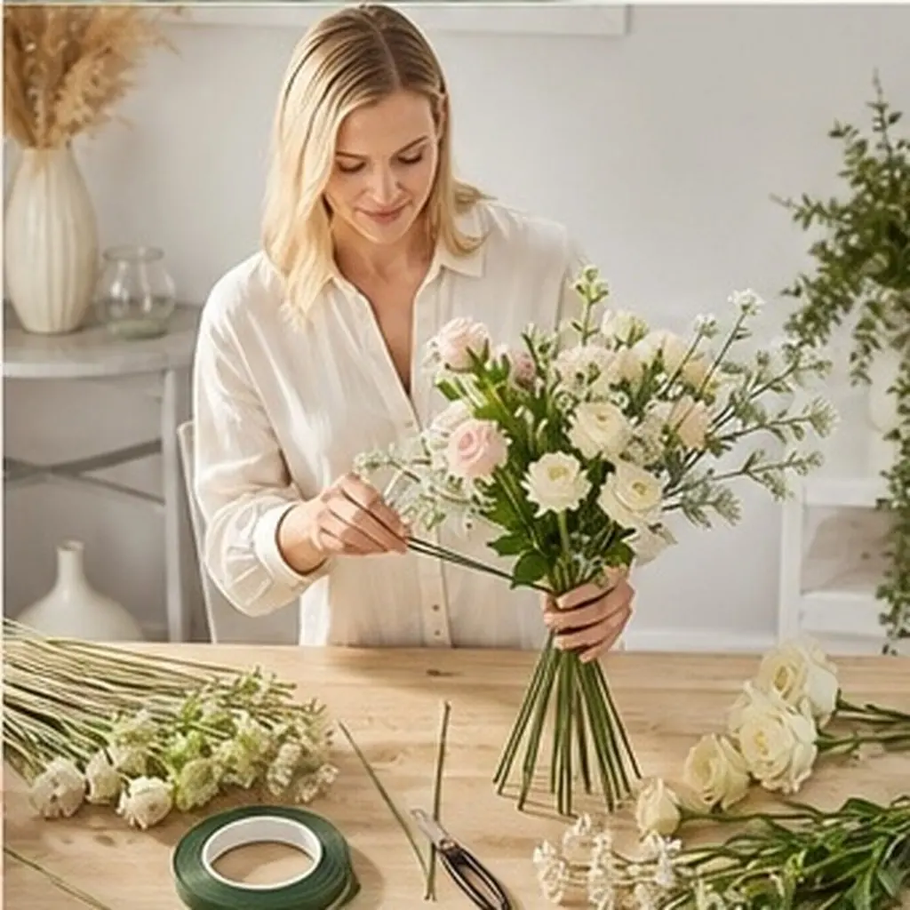 100Pcs 16 Gauge Floral Paper Wrapped Wire 40Cm Florist Stem Wire for Artificial Flower DIY Bouquet Making Floral Arrangements