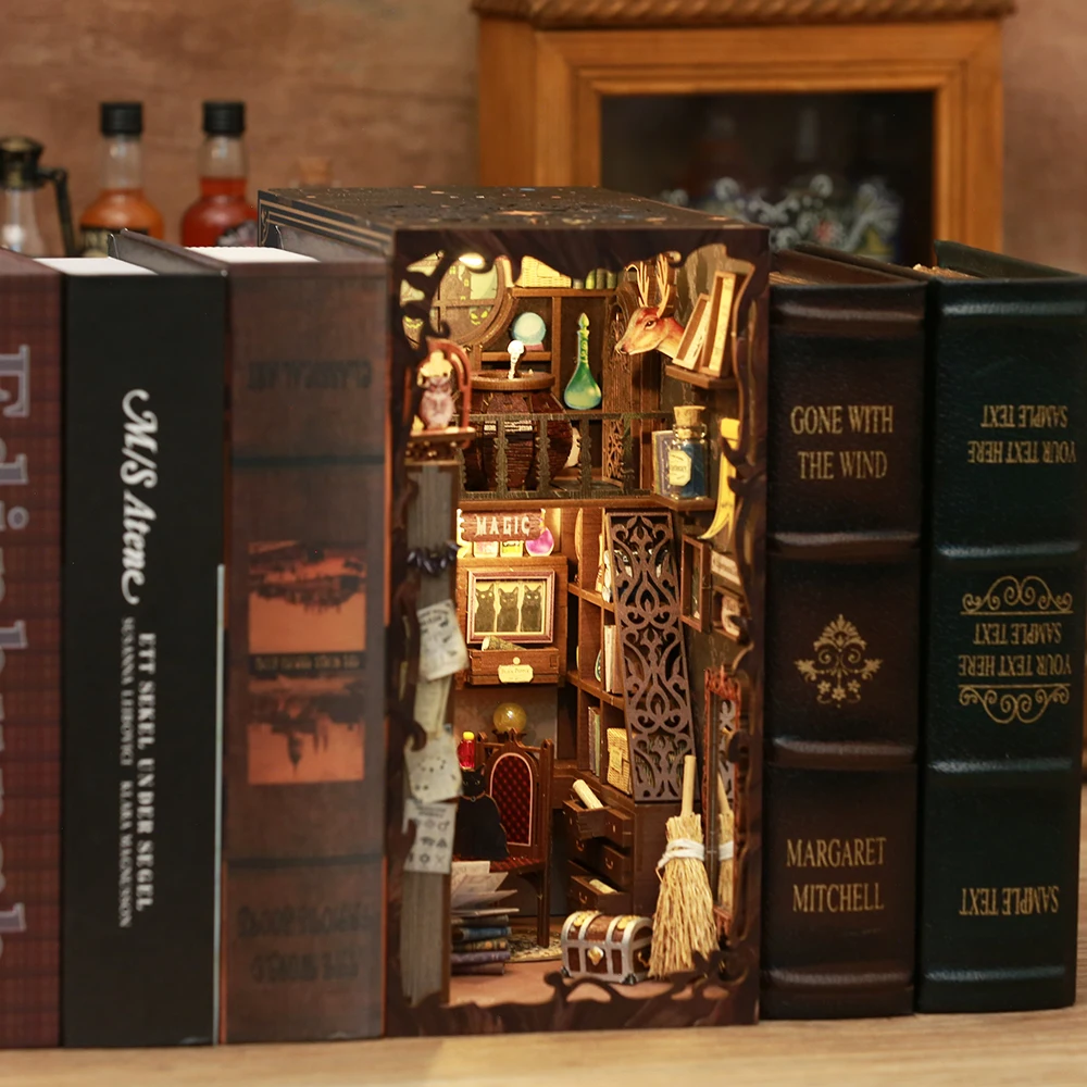 Cutebee Hot Selling Wooden Dollhouse with Light Magic Pharmacist Building Book Nook for Gifts With Dust Cover