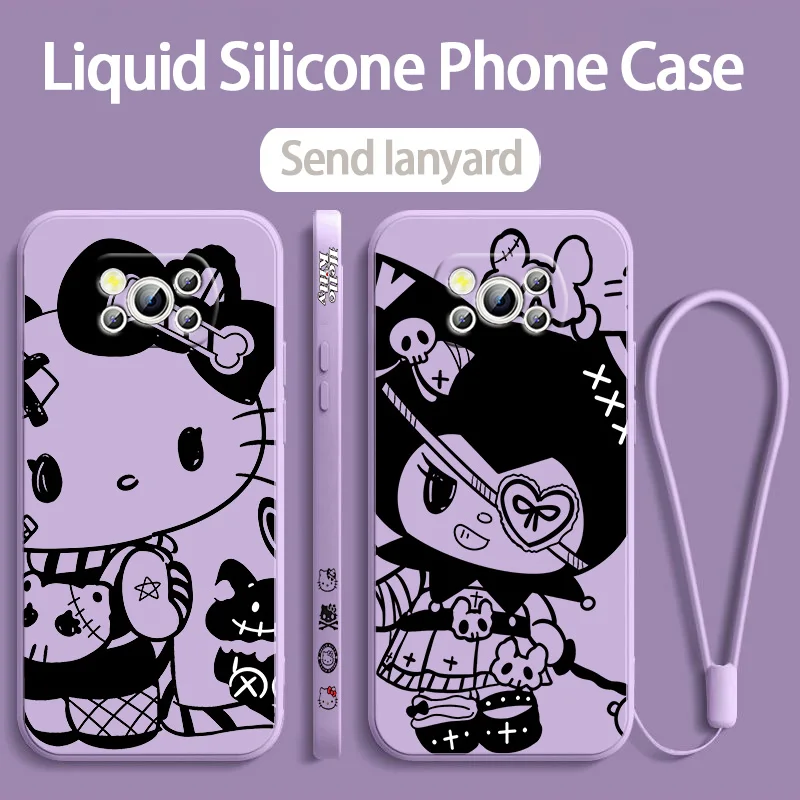 Cute Kuromi Helle Kitty For POCO X6 X5 X4 X3 NFC F5 F4 F3 M6 M5 M4 M3 C65 C40 C55 Pro GT Liquid Left Rope Phone Case