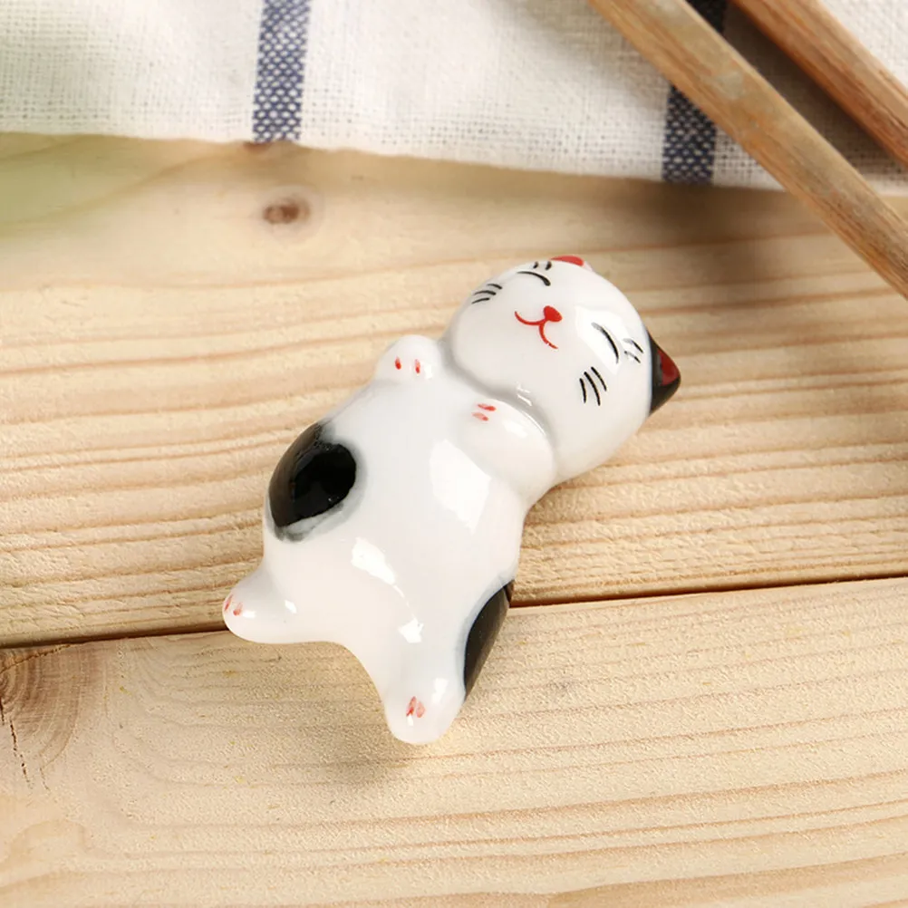 5pcs Cat Shape Chopsticks Spoon Rests Ceramic Holder Unique Cartoon Dinning Table Decor Kitchen Bar Accessories Gifts