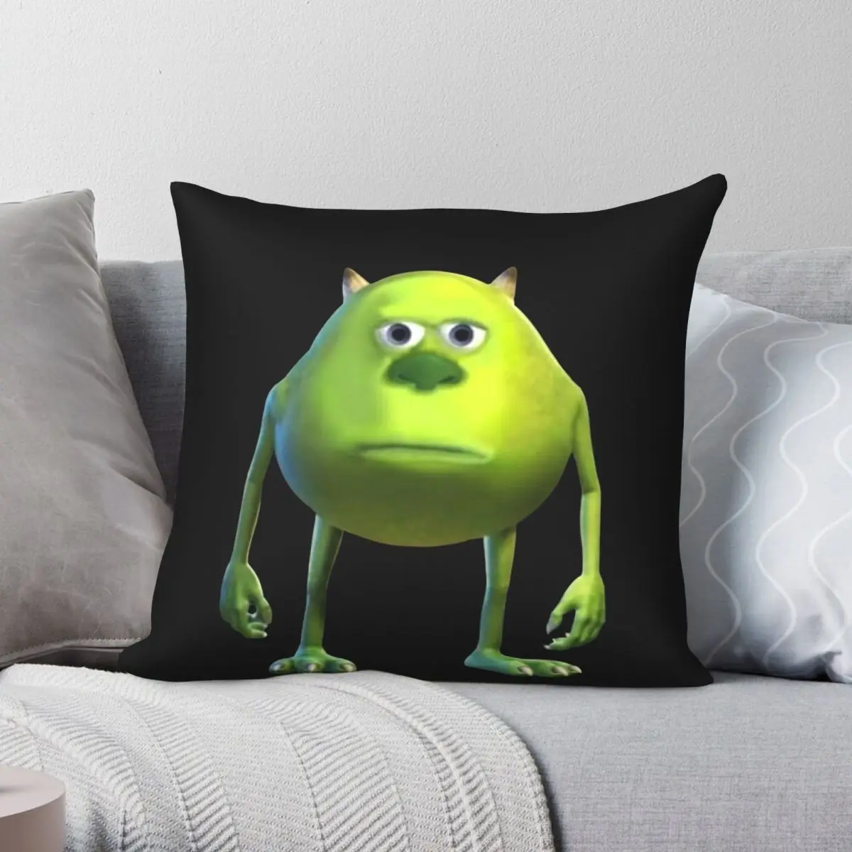 Mike Wazowski Sulivan Face Meme Pillowcase Polyester Linen Velvet Pattern Zip Decor Pillow Case Room Cushion Cover 45x45