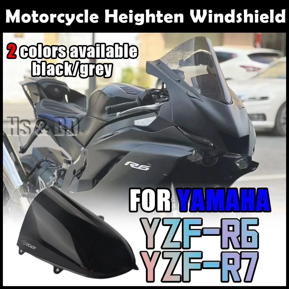 

Motorcycle Windshield For YAMAHA R6 R7 2017-2024 Heighten Windscreen Enlarge Wind Spoiler Cover Fairing Windshield WR S Racing