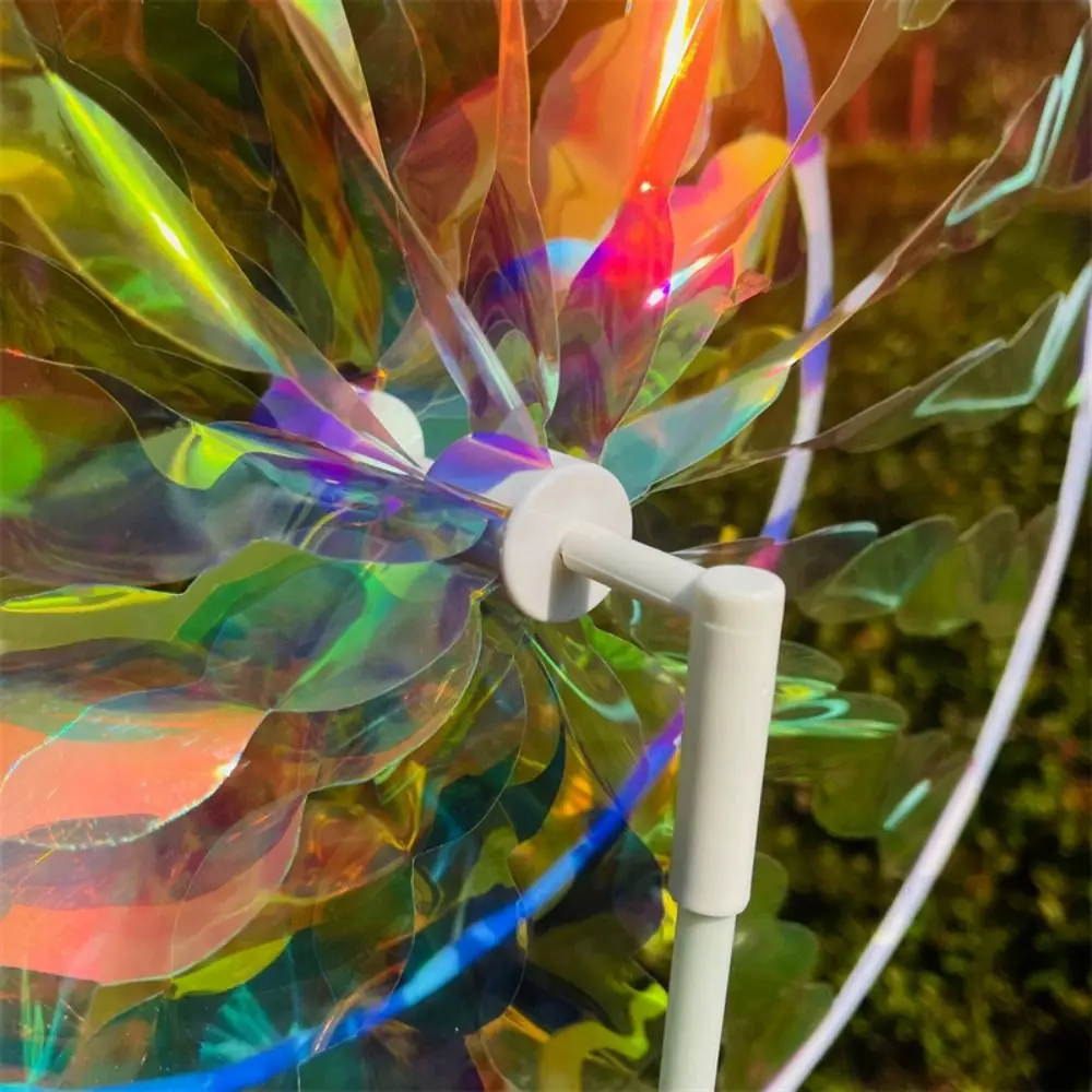 Molino de viento de girasol multiestilos, PVC de diámetro 27 ~ 38cm, estaca de pie, molinete de flores para césped, doble capa, láser deslumbrante
