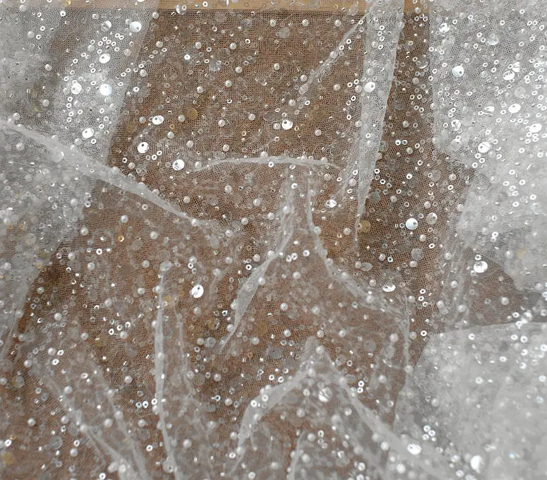 ビーズ刺繍スパンコールメッシュ生地、ウェディングドレス、コスチューム、背景装飾アクセサリーの製作に適しています