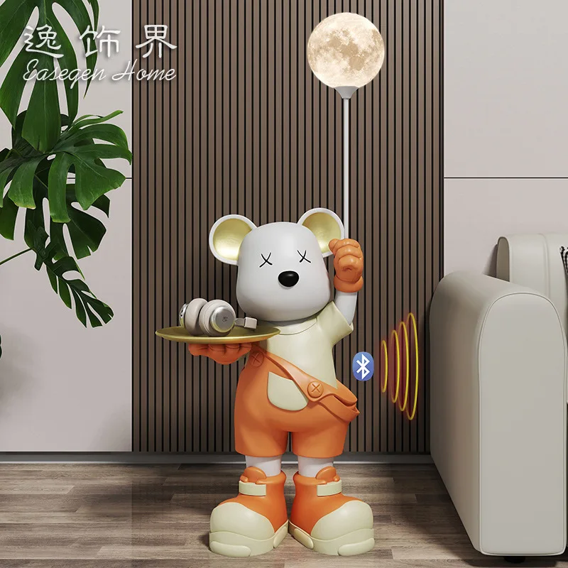 Oversized Bear Floor Lamp with Tray Moon Light Decor for Living Room Sofa Side Housewarming Gifts