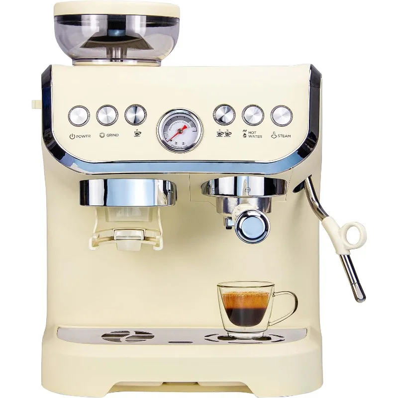 Coffee Maker With Milk Frother Steam Wand, Built-In Bean Grinder, Combo Cappuccino Machine with 70oz Removable Water Tank