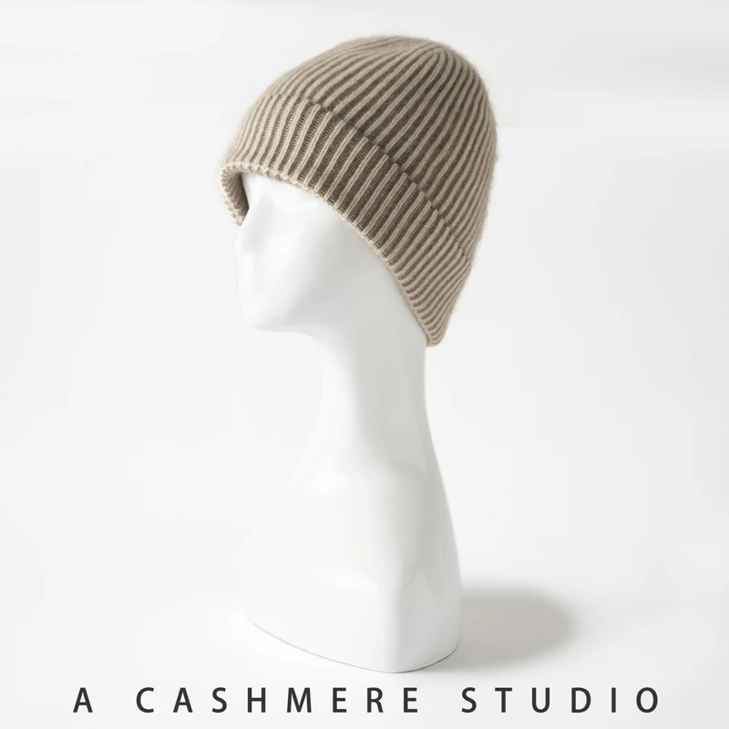 

DjzDsm Unisex Stripe 100% Cashmere Beanies Winter Soft Warm Hat Hip Cap High Quality Knitted Beanie Hat Caps for Women Men