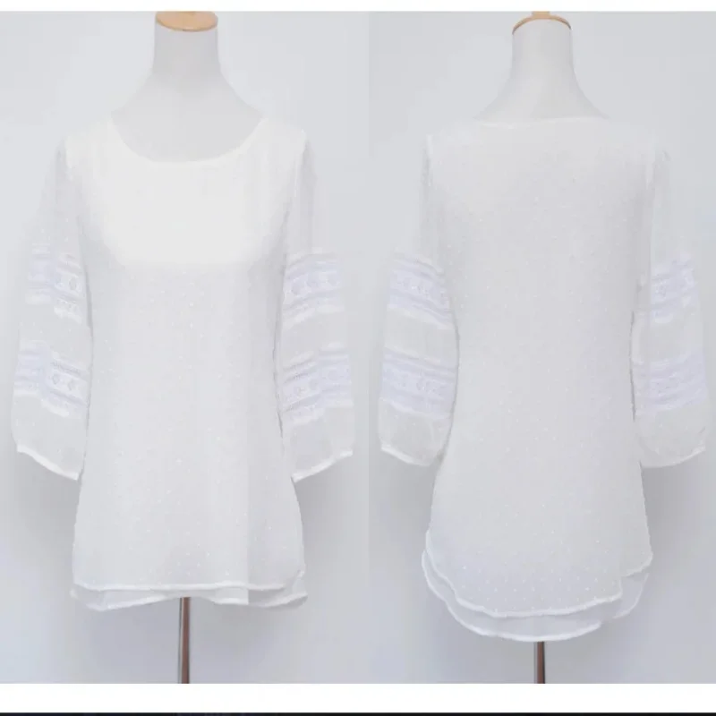 Womens Tops Fashion  Blouse Half Sleeve Chiffon Shirts Lace Stitching