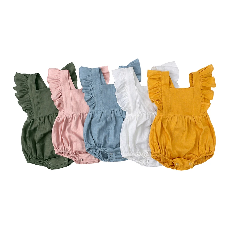 Fashion Solid Color Baby Romper Cotton Linen Sleeveless Newborn Girls Clothes Summer Baby Girls Bodysuits 3-24 Months