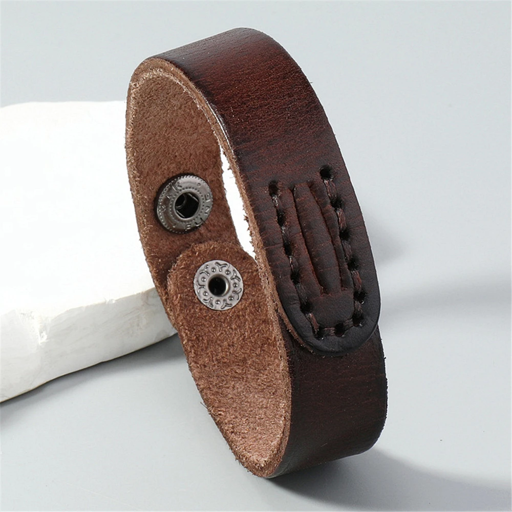 Black Brown Blue Green Red Genuine Leather Wrap Bracelets Men Bangles Wristband Casual Jewelry