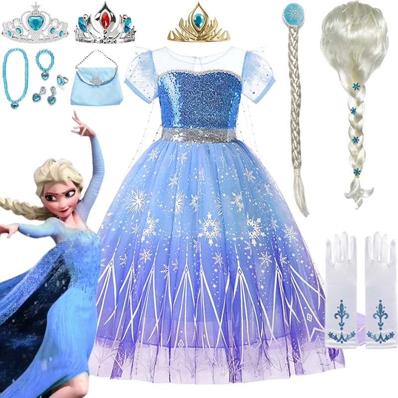 

2024 Disney Frozen Cosplay Costume Elsa Princess Dress Baby Girls Elsa Frozen Princess Costumes Carnival Birthday Party Clothing