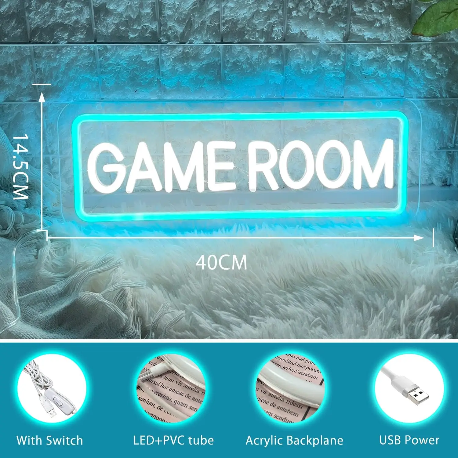 Game Room Ice Blue Neon Schild Gamer Zone Dekor Gaming LED Licht Wanddekoration Schlafzimmer Geschenk Gamer Junge Teenager Freund Mann Höhlenspieler