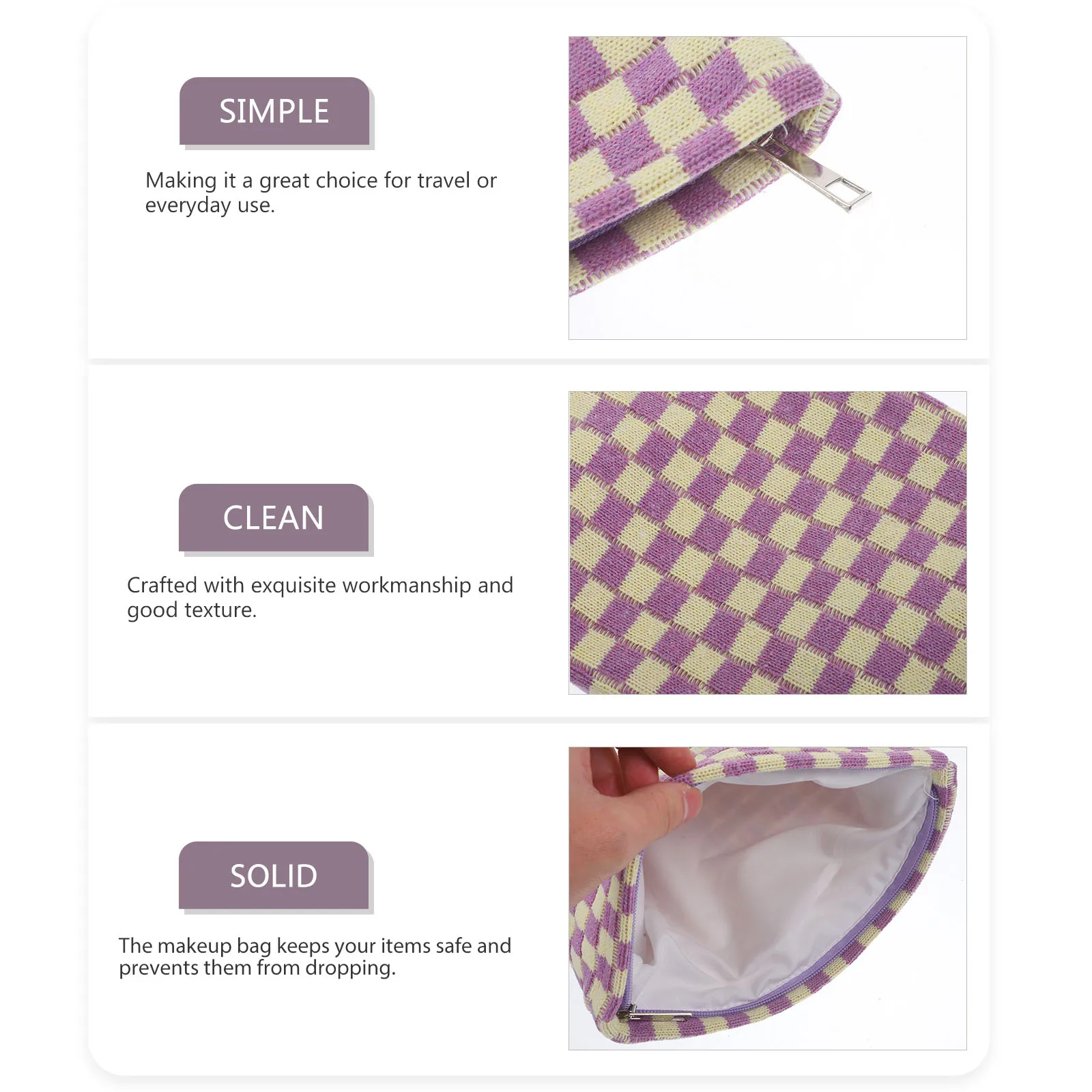 

Large Capacity Portable Bag Makeup Pouch Travel Toiletry Bag Blue White Grid Storage Organizer For Women