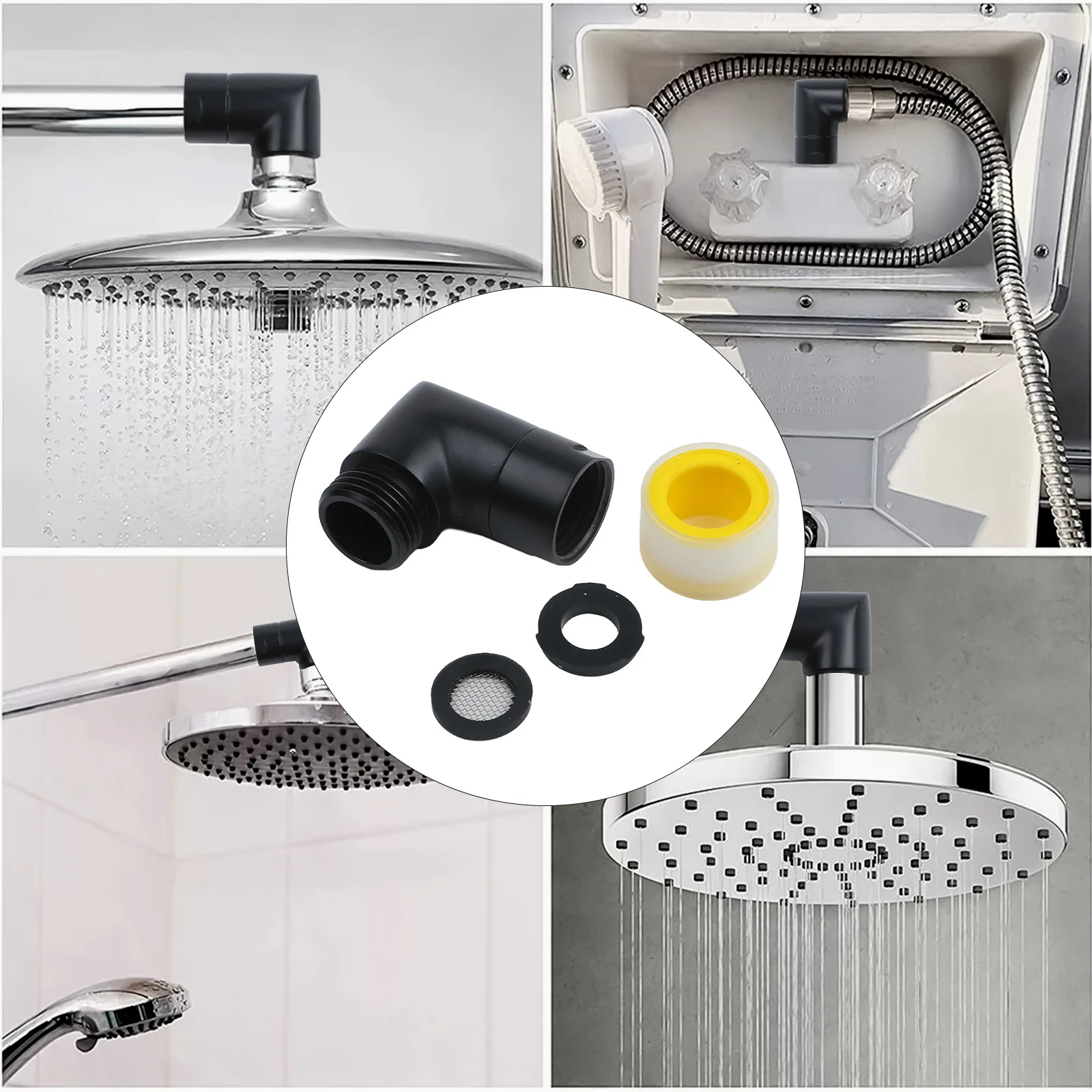 G1/2 핸드 샤워 상단 스프레이 팔꿈치 검정색 각도 암나사 및 수나사 90 °   샤워 헤드 커넥터 엘보 어댑터