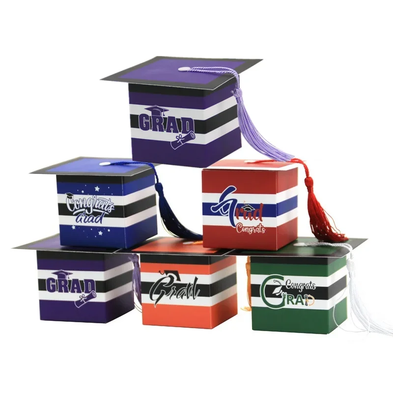 

50pc New Back To School Bachelor Hat Candy Box Graduation Party Secoration Celebration Party Packaging Gift Box with Tassel