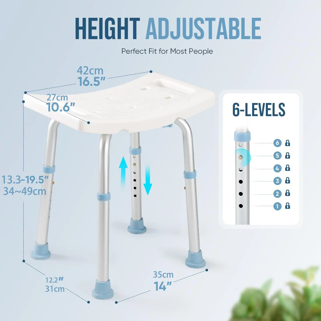 كرسي حمام قابل للتعديل للاستحمام الداخلي - مقعد مقعد حوض الاستحمام خالي من الأدوات ومضاد للانزلاق مع أرجل ألومنيوم متينة لـ Elde #2