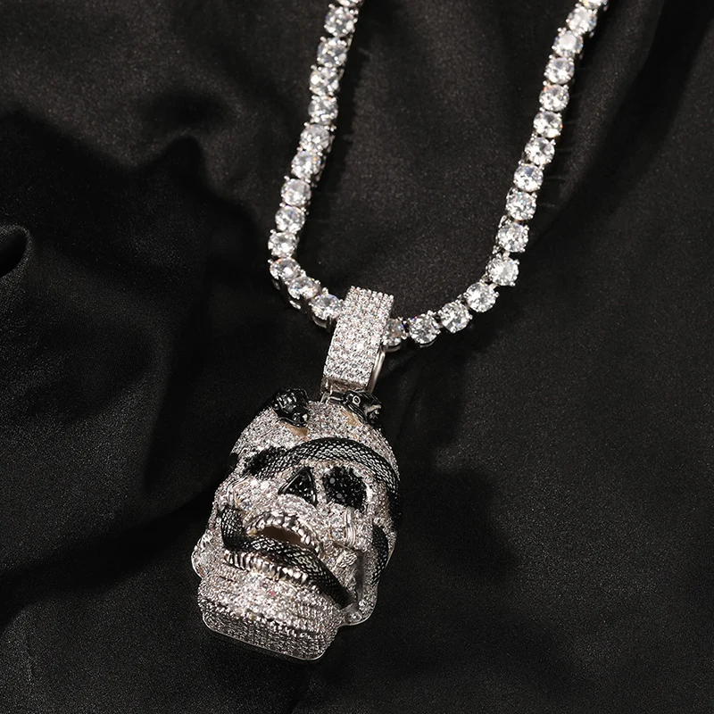 

Hip Hop Micro Paved 3A+ Cubic Zirconia Bling Iced Out Snake Skull Pendants Necklaces for Men Rapper Jewelry Gold Silver Color