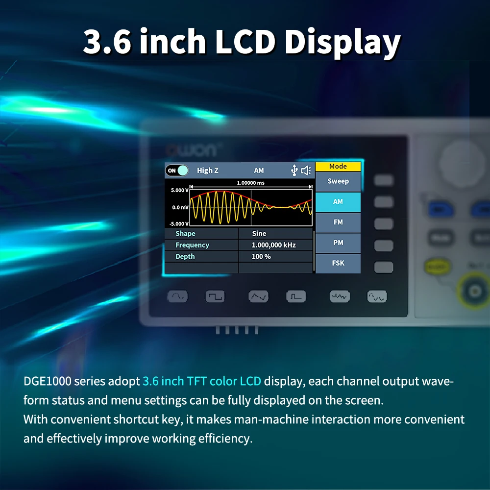 OWON DGE1030 DGE1060 30MHz-60MHz Arbitrary Waveform Generator Single Channel 1CH 3.6inchs Benchtop 14bits Waveform Generator